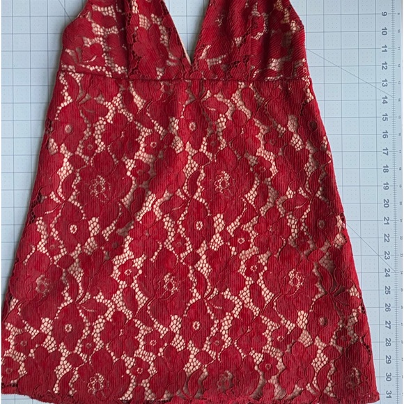 Free People Dangerous Love Mini Dress Lace Overlay Red Size 4 - Picture 10 of 11